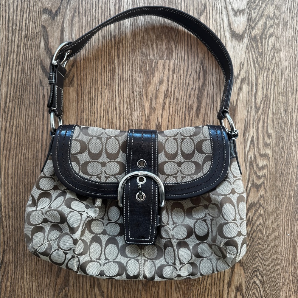 Coach Brown and Black Shoulder Bag with Signature Style